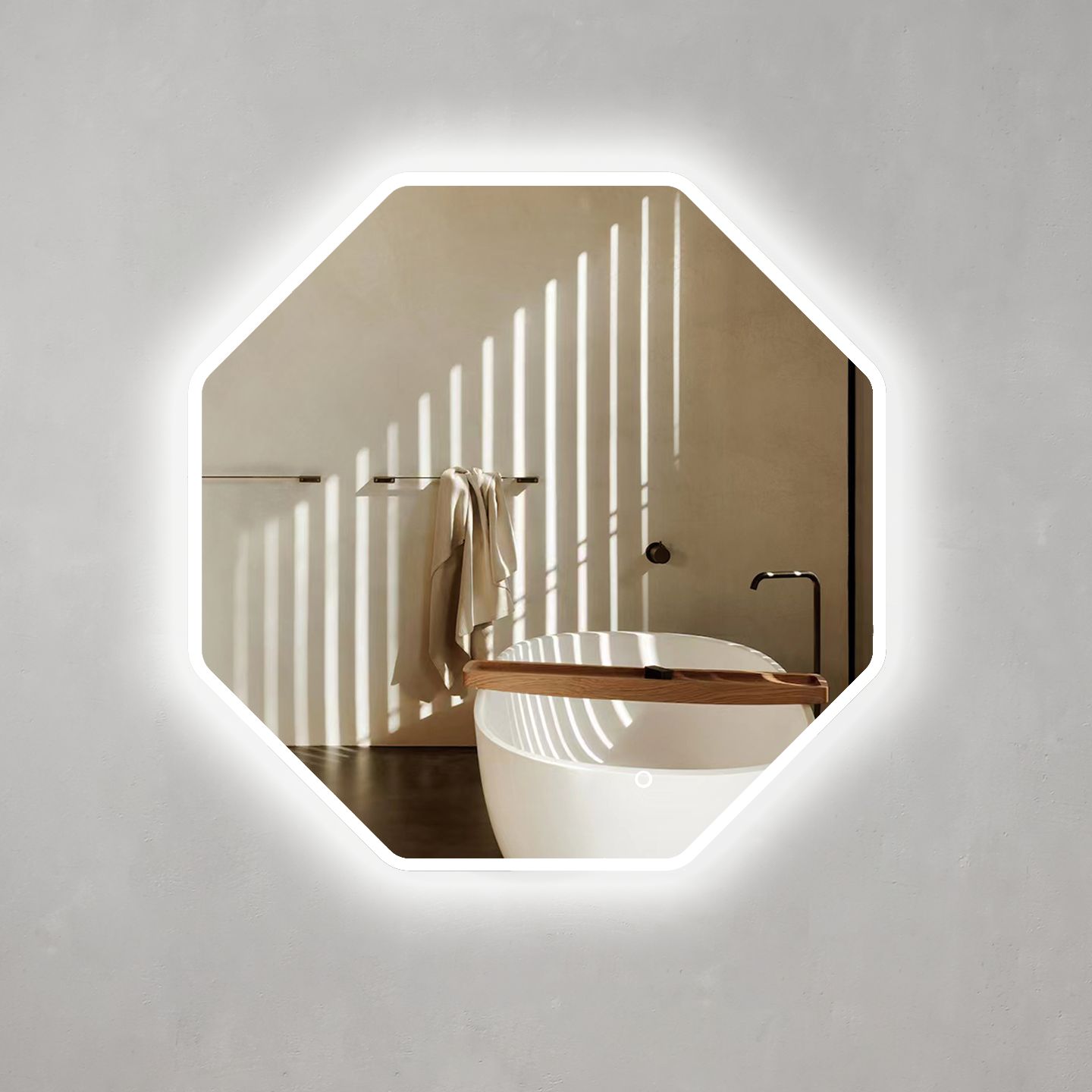 Ocho Octagonal 8-sided 888mm LED Mirror with Frosted Glass Border and Demister