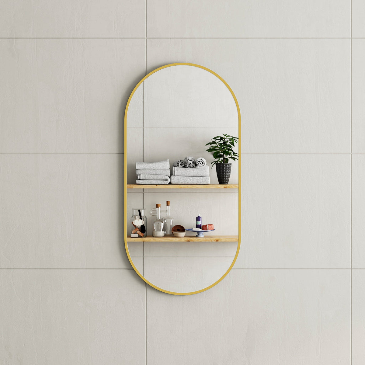 Pill Oval 450mm x 900mm Framed Mirror with Brushed Brass (Gold) Frame