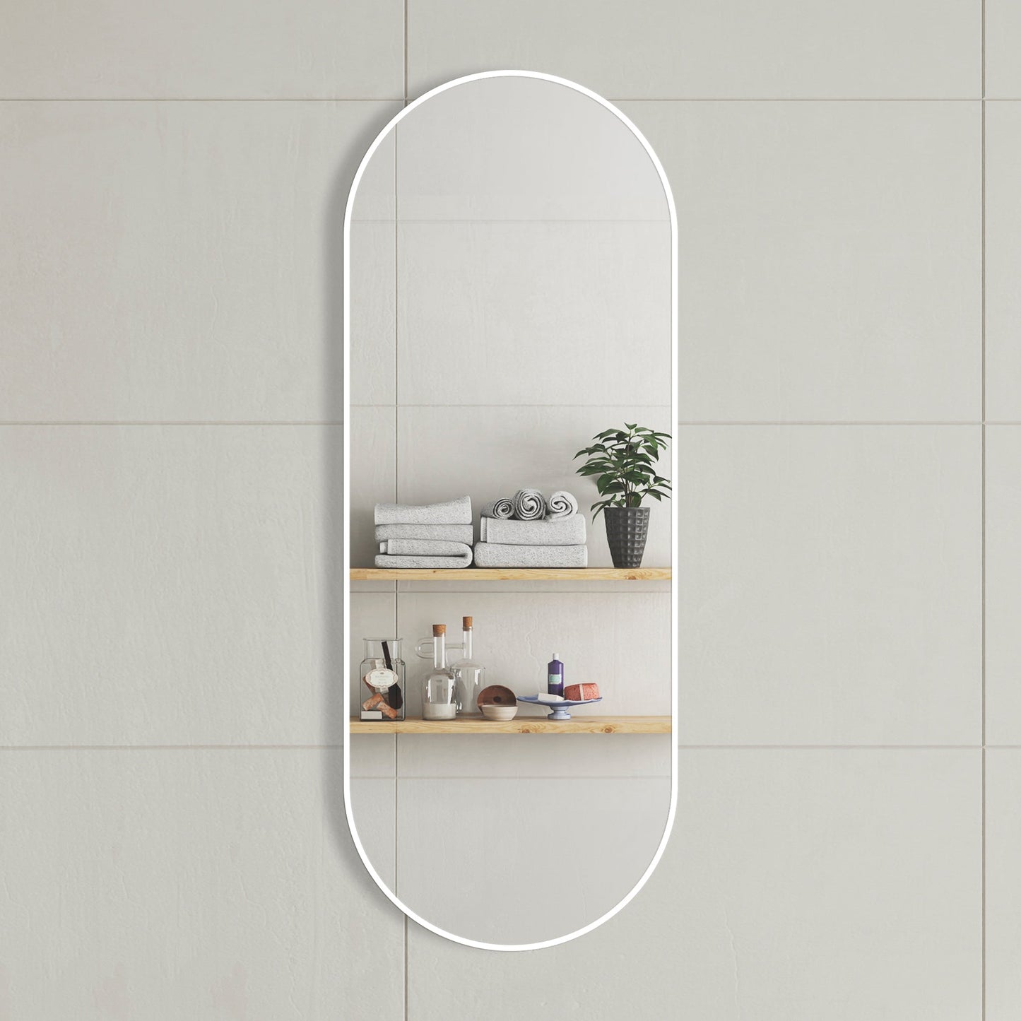 Pill Oval 450mm x 1200mm Framed Mirror with Matte White Frame