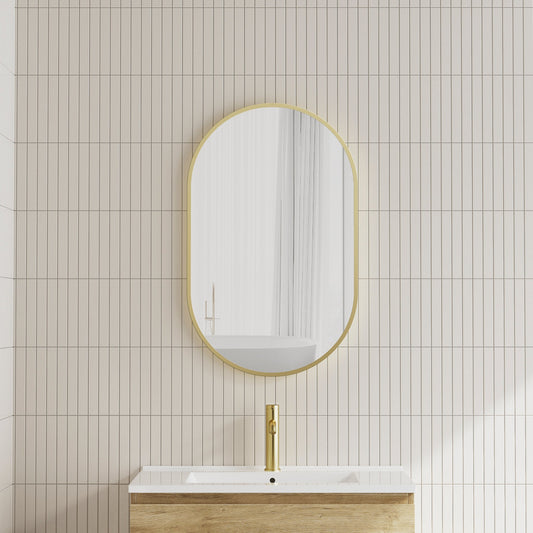 Pill Oval 500mm x 800mm Mirror with Brushed Brass (Gold) Frame