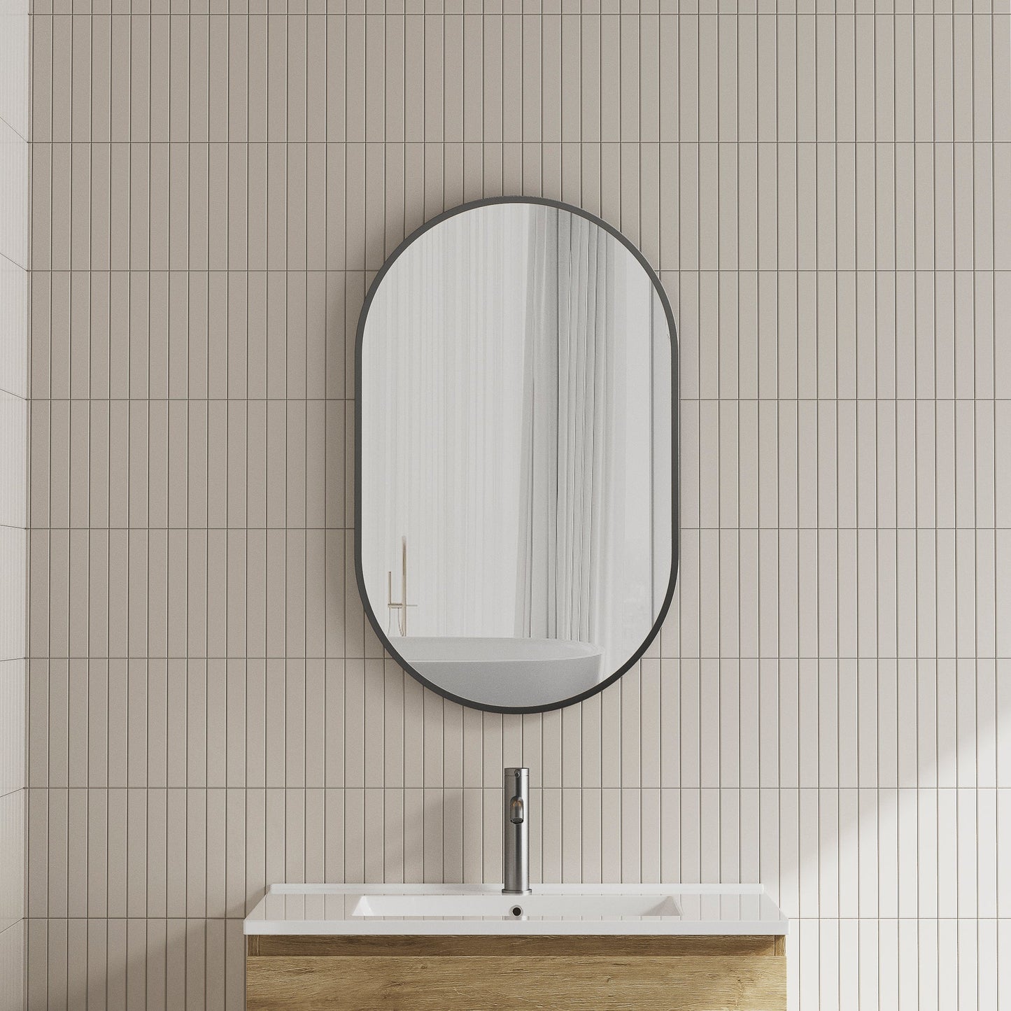 Pill Oval 500mm x 800mm Mirror with Matte Black Frame