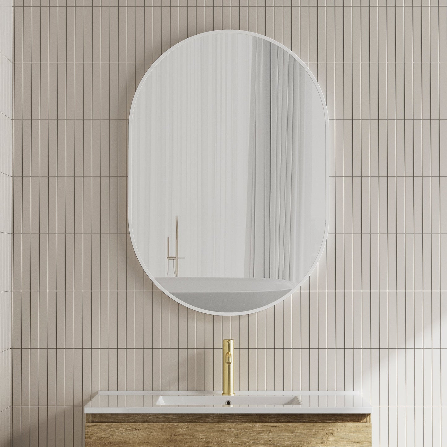 Pill Oval 700mm x 1000mm Mirror with Matte White Frame