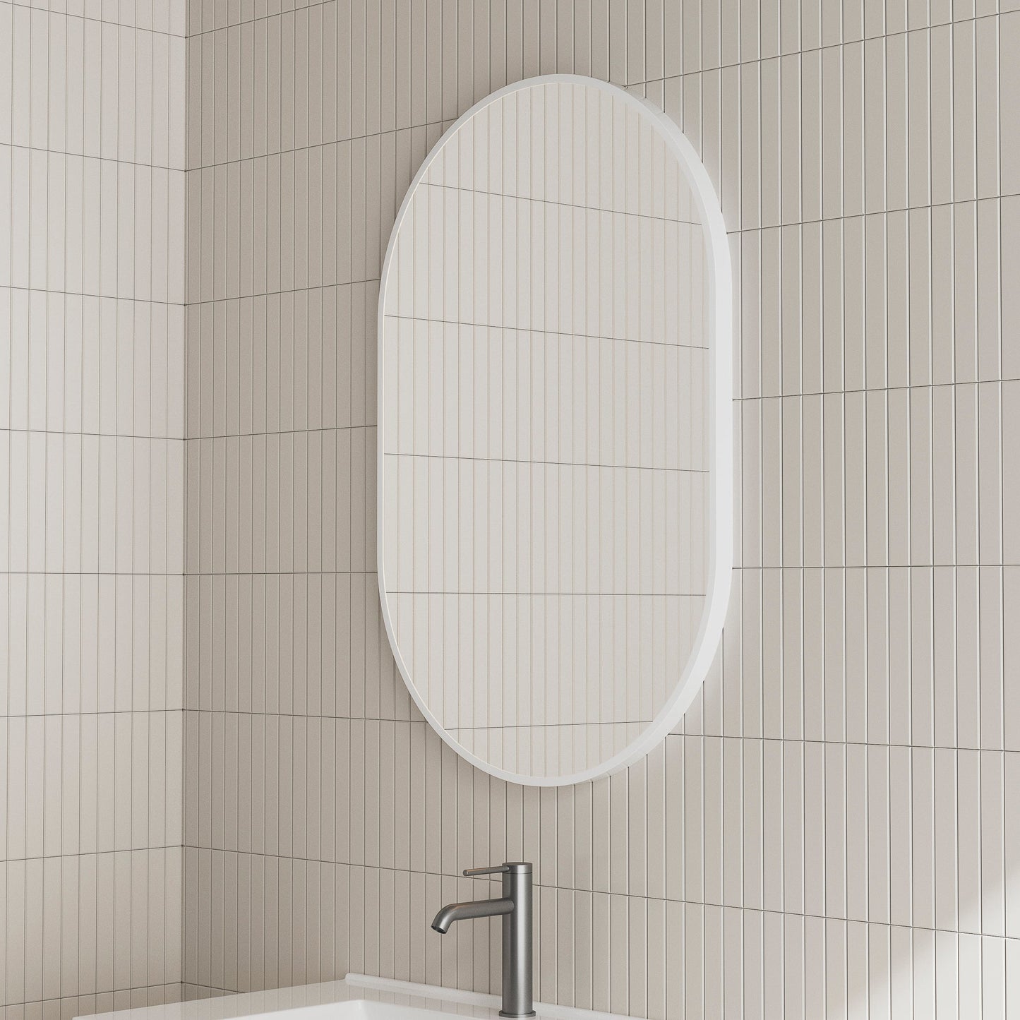 Pill Oval 600mm x 900mm Mirror with Matte White Frame