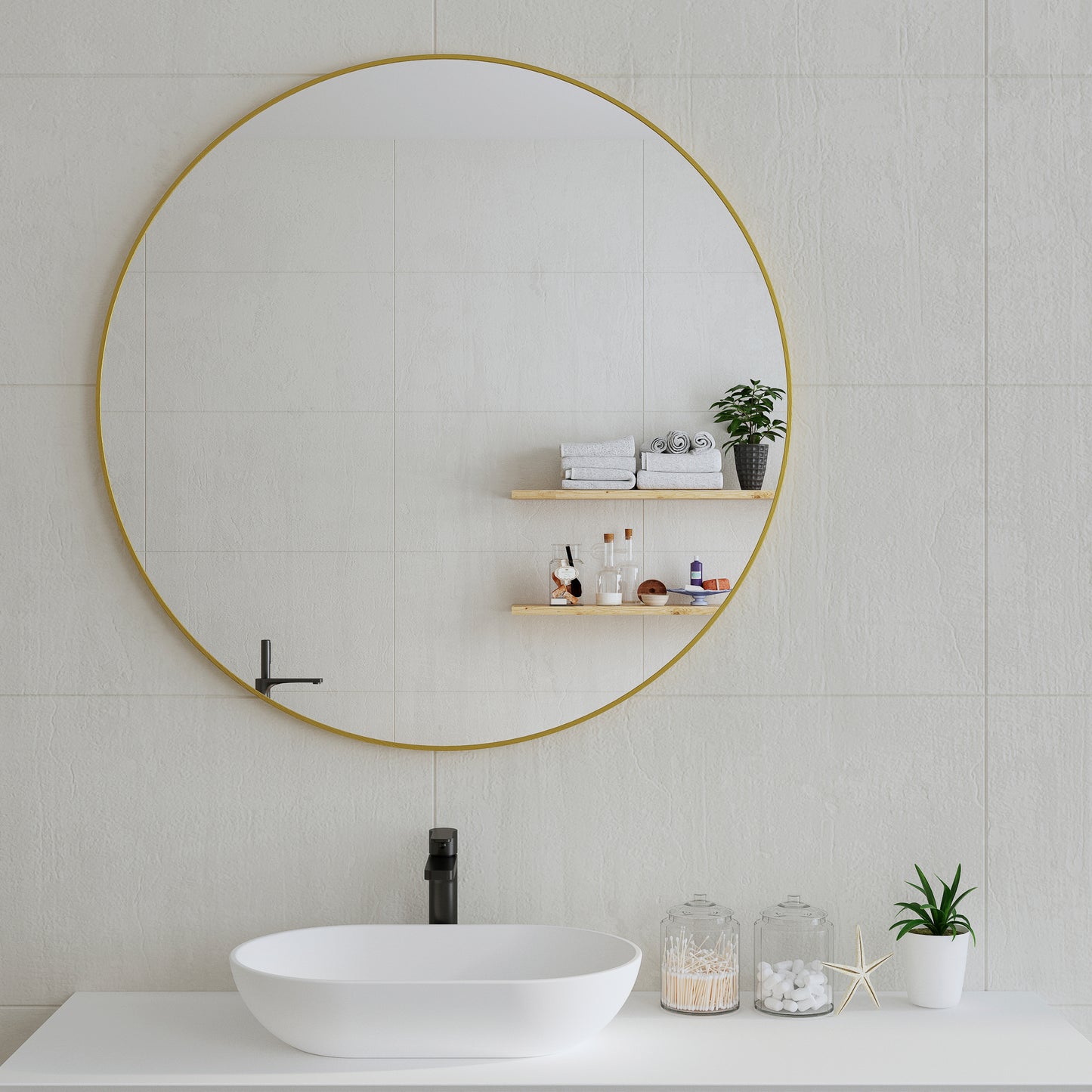 Circa Round 1000mm Mirror with Brushed Brass (Gold) Frame