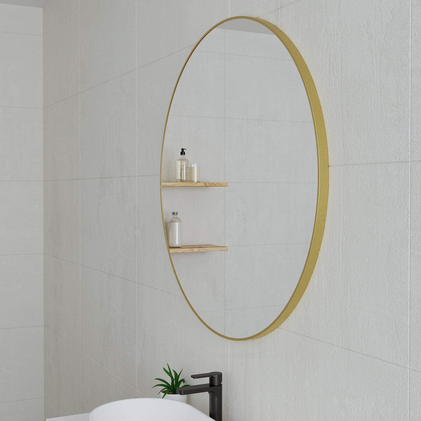 Circa Round 1000mm Mirror with Brushed Brass (Gold) Frame