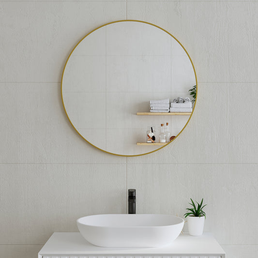 Circa Round 750mm Mirror with Brushed Brass (Gold) Frame