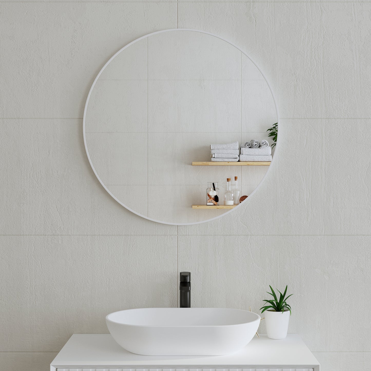 Circa Round 750mm Mirror with Matte White Frame