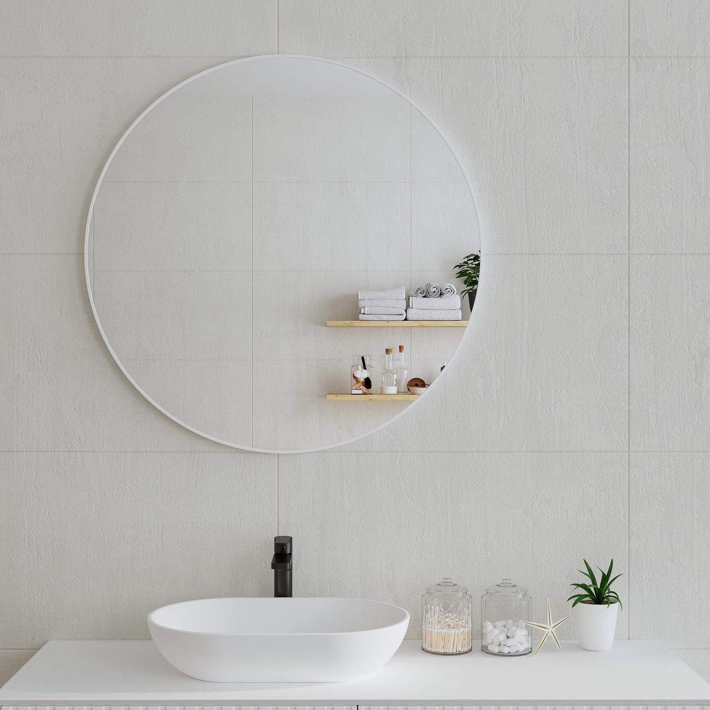 Circa Round 900mm Mirror with Matte White Frame