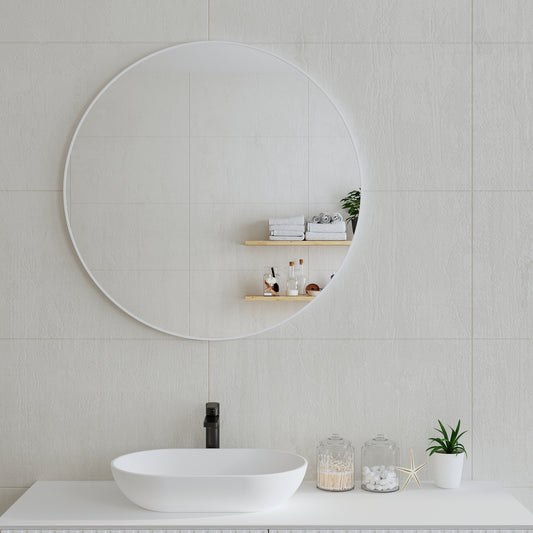 Circa Round 900mm Mirror with Matte White Frame