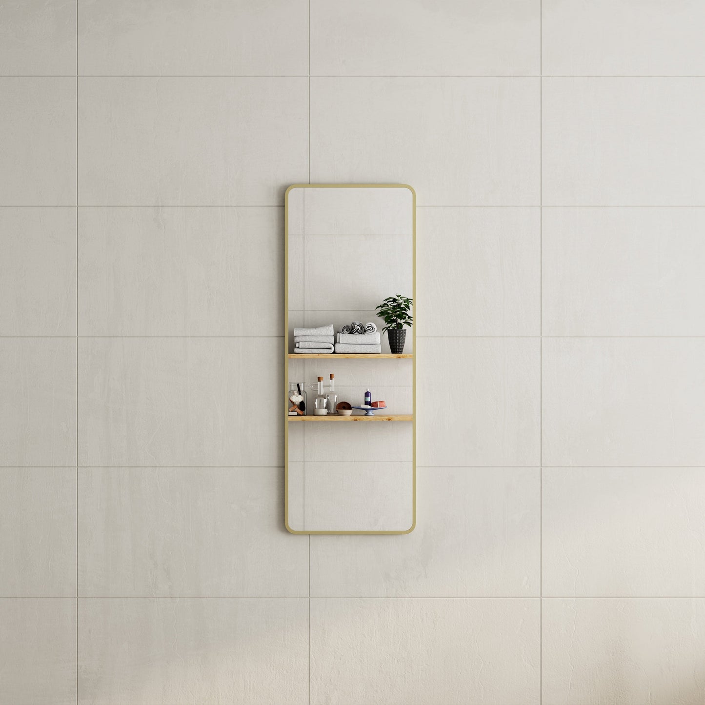Retti Rectangular 450mm x 1200mm Framed Mirror with Brushed Brass (Gold) Frame