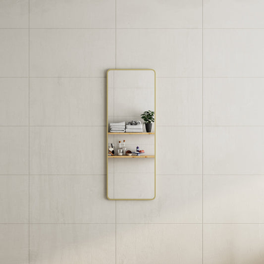 Retti Rectangular 450mm x 1200mm Framed Mirror with Brushed Brass (Gold) Frame