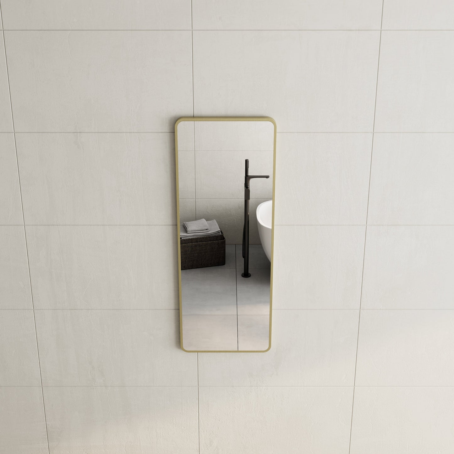 Retti Rectangular 450mm x 1200mm Framed Mirror with Brushed Brass (Gold) Frame