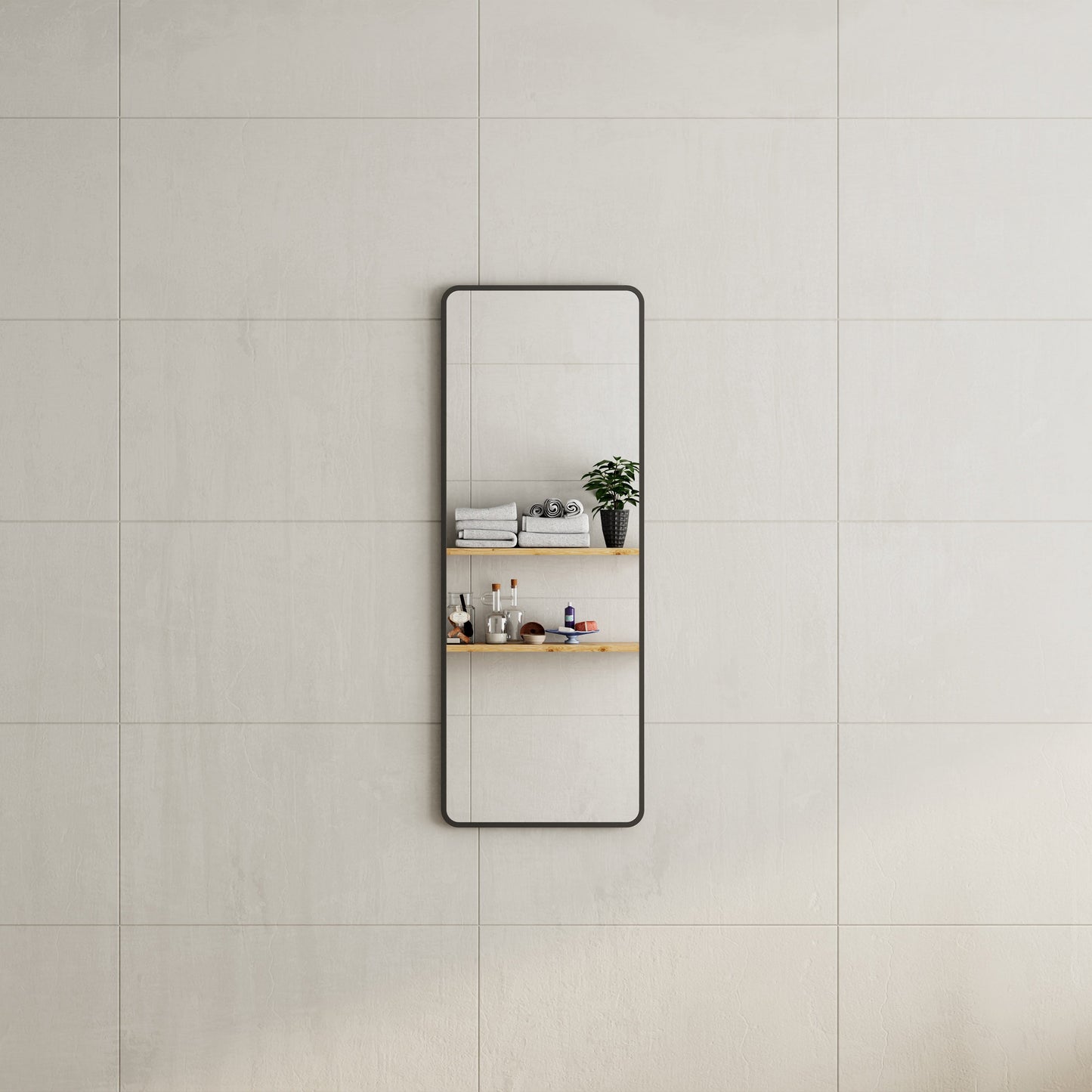 Retti Rectangular 450mm x 1200mm Framed Mirror with Matte Black Frame