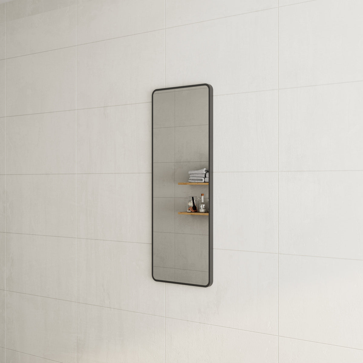 Retti Rectangular 450mm x 1200mm Framed Mirror with Matte Black Frame