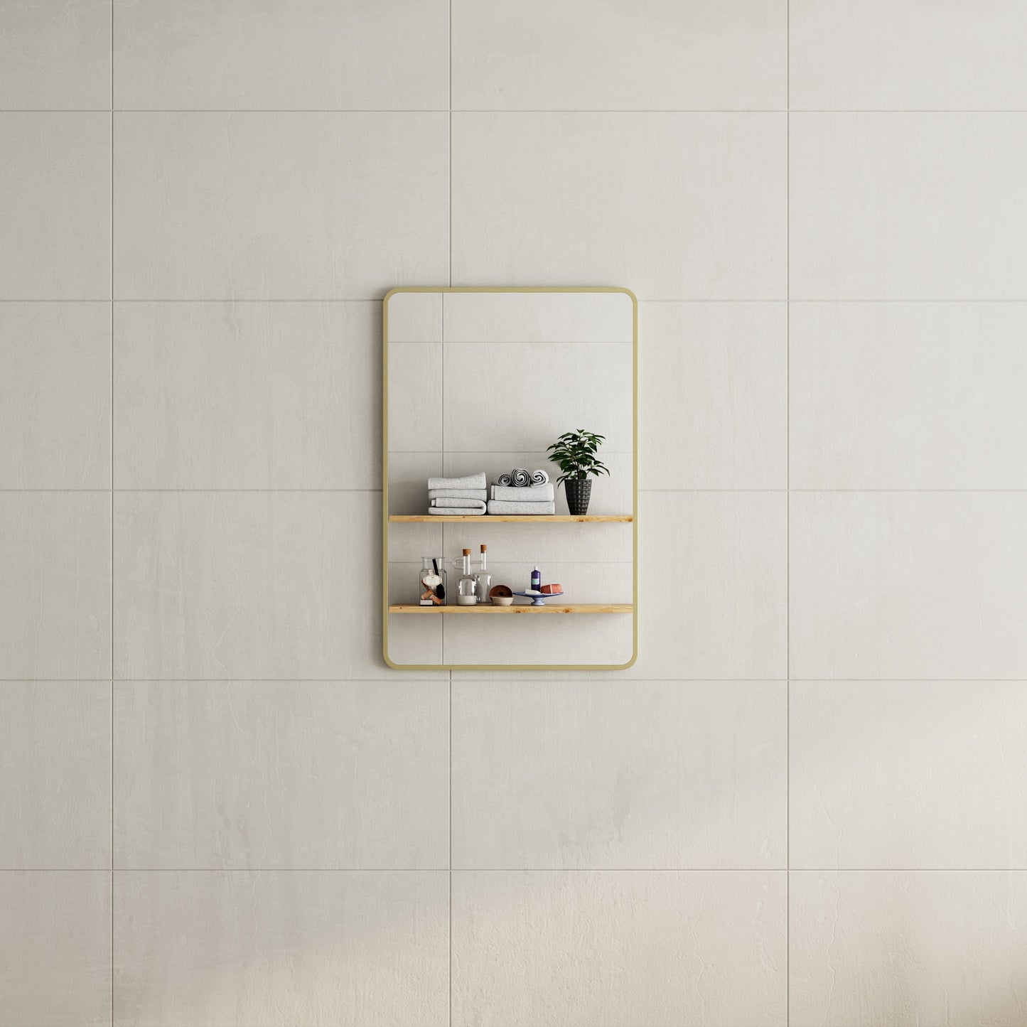 Retti Rectangular 600mm x 900mm Framed Mirror with Brushed Brass (Gold) Frame