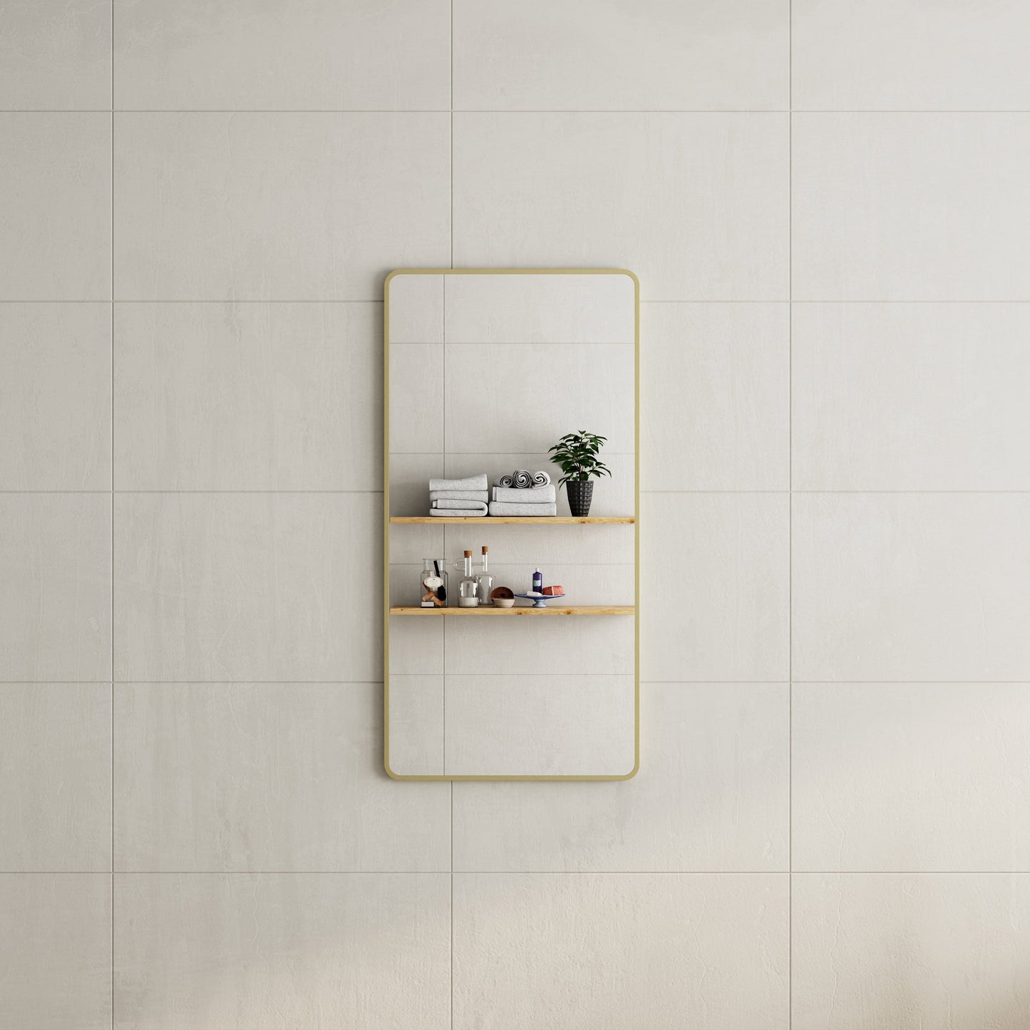 Retti Rectangular 600mm x 1200mm Framed Mirror with Brushed Brass (Gold) Frame