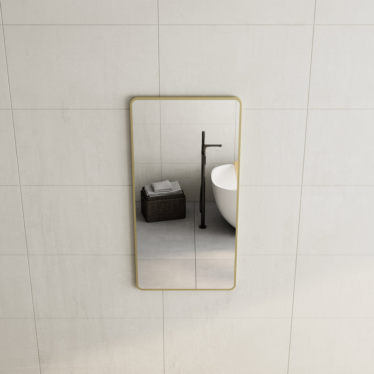 Retti Rectangular 600mm x 1200mm Framed Mirror with Brushed Brass (Gold) Frame