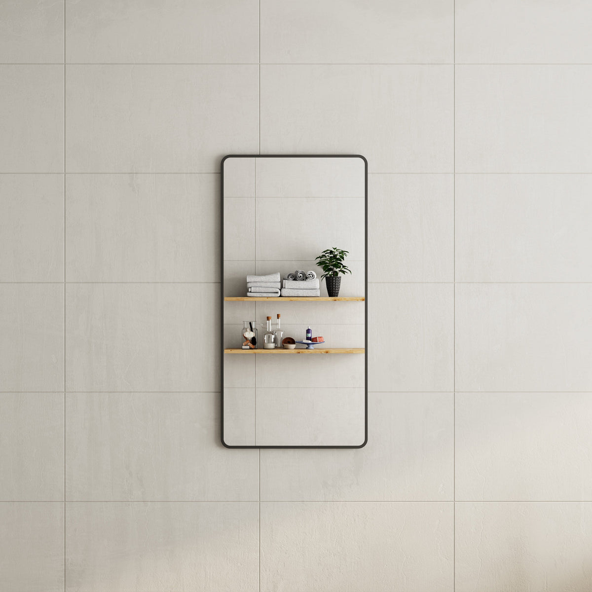 Retti Rectangular 600mm x 1200mm Framed Mirror with Matte Black Frame