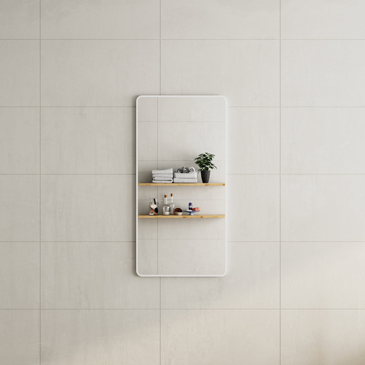 Retti Rectangular 600mm x 1200mm Framed Mirror with Matte White Frame