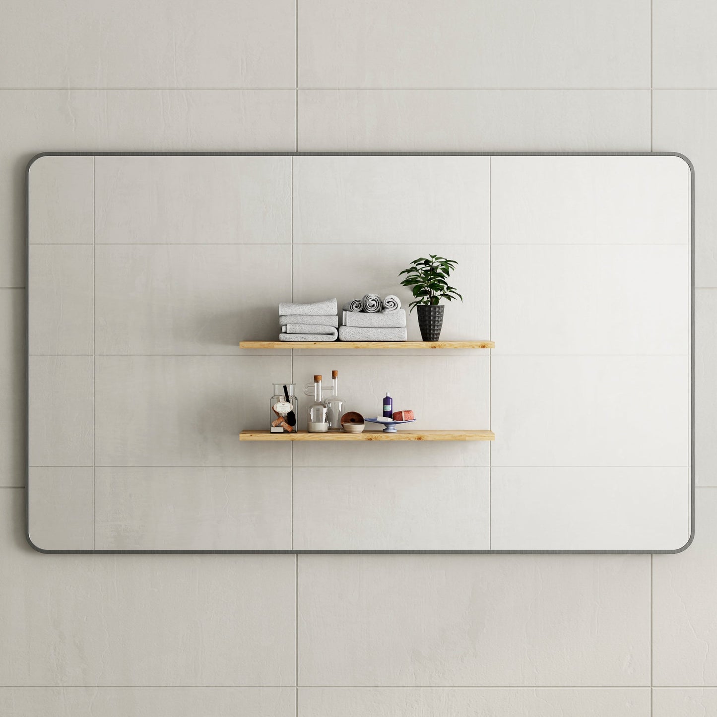 Retti Rectangular 1500mm x 900mm Framed Mirror, Brushed Gunmetal Frame