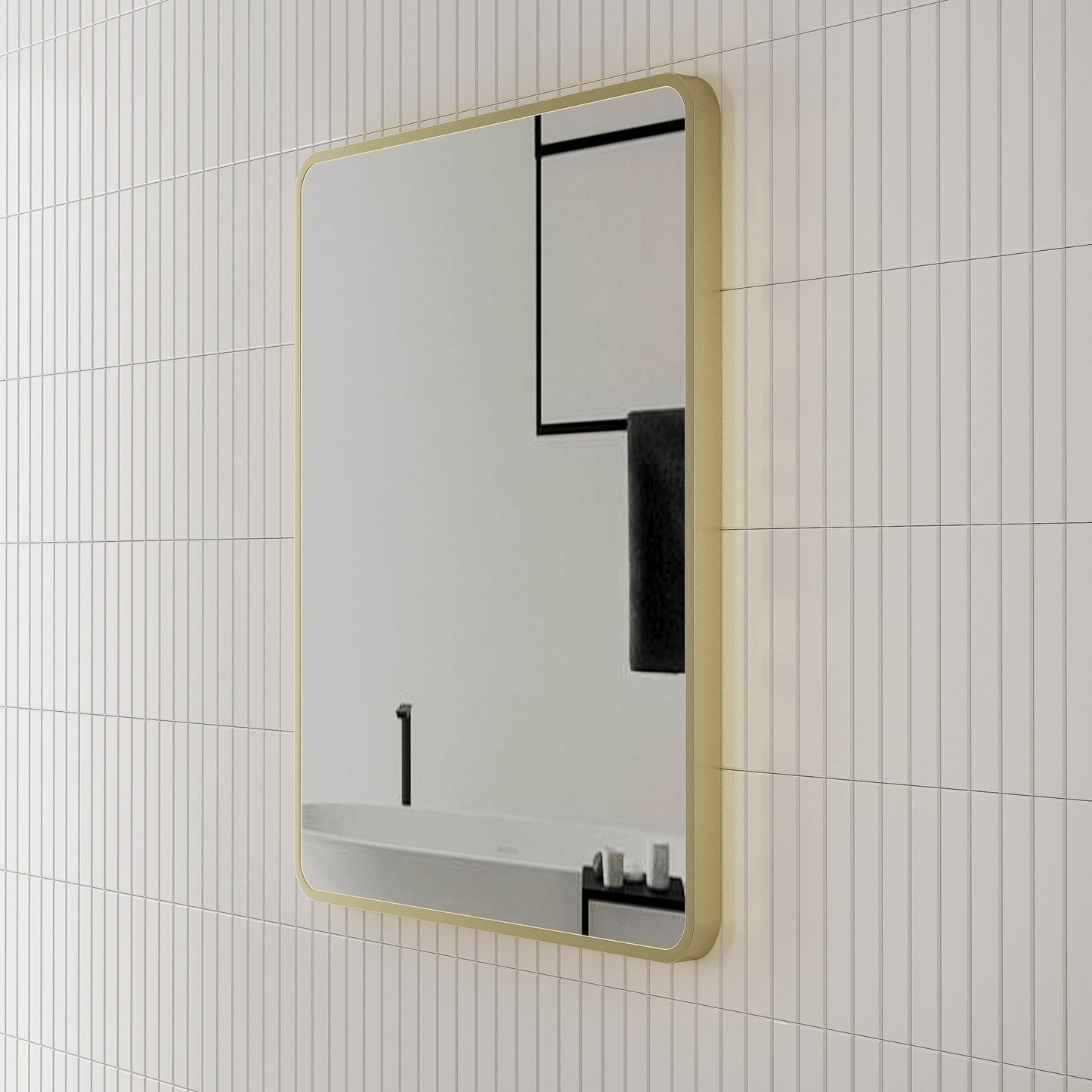 Retti Rectangular 450mm x 750mm Mirror with Brushed Brass (Gold) Frame