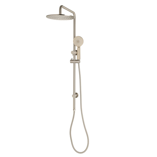 Profile Round Twin Shower System with Adjustable Rail and 250mm Head, Brushed Nickel