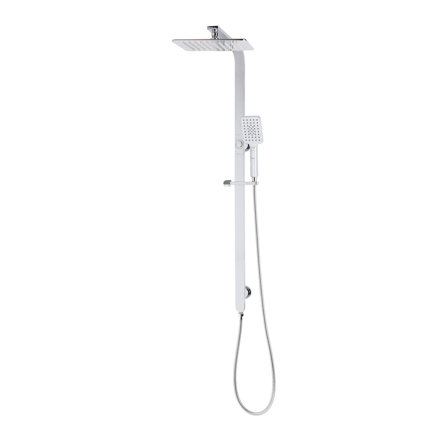 Jena Square Twin Shower System with Adjustable Rail, Push Button Diverter and 250mm Head, Polished Chrome