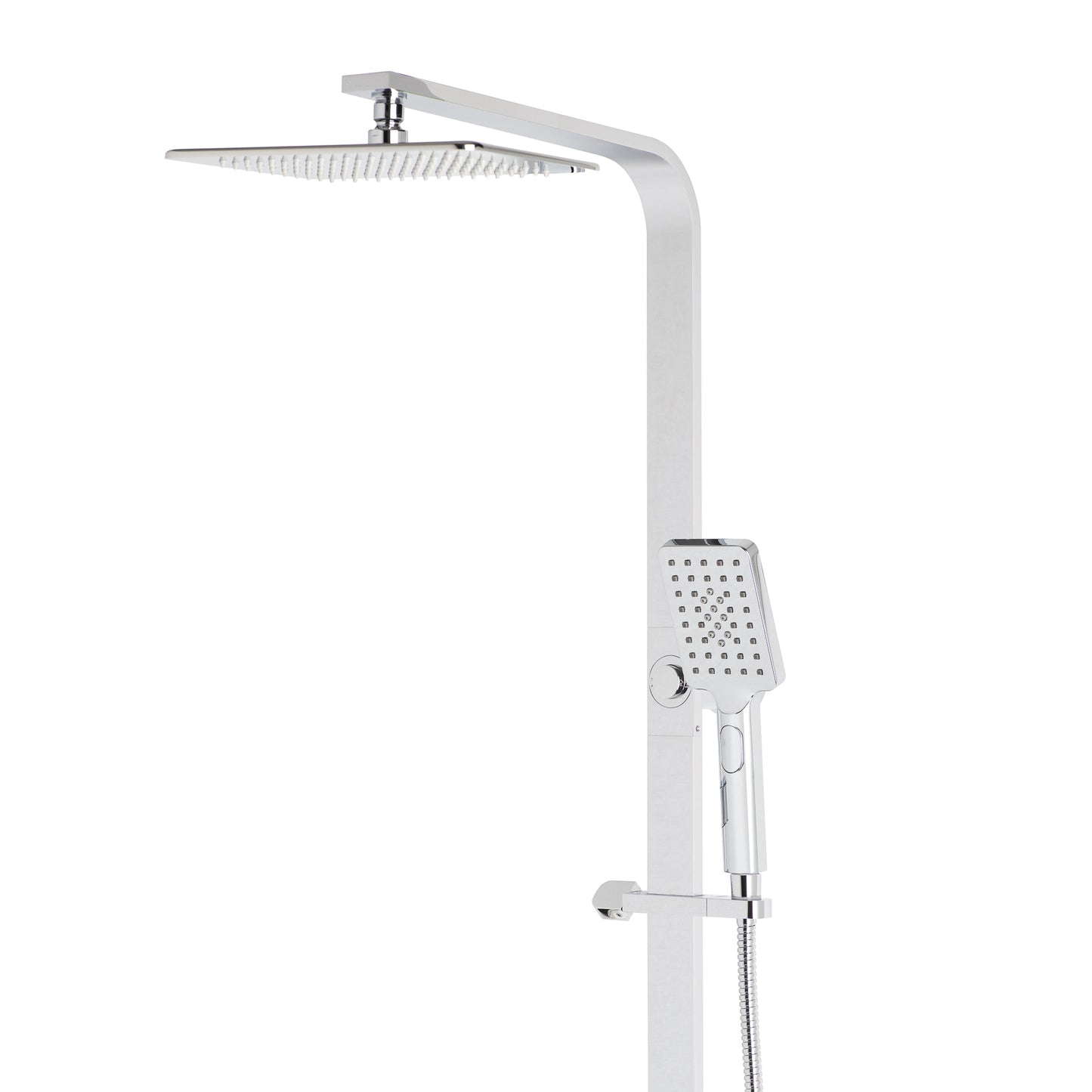 Jena Square Twin Shower System with Adjustable Rail, Push Button Diverter and 250mm Head, Polished Chrome