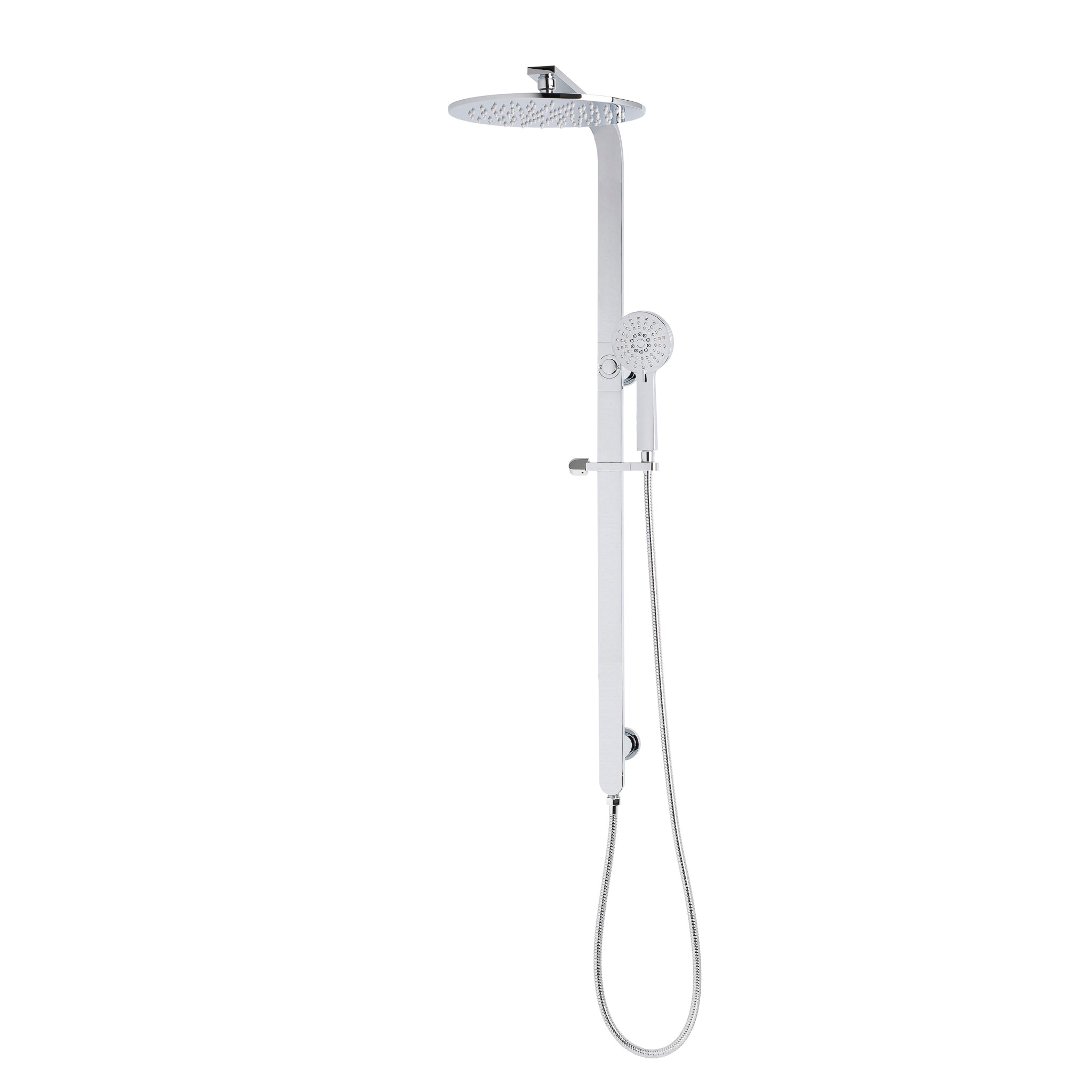 Jena Round Twin Shower System with Adjustable Rail, Push Button Divert ...