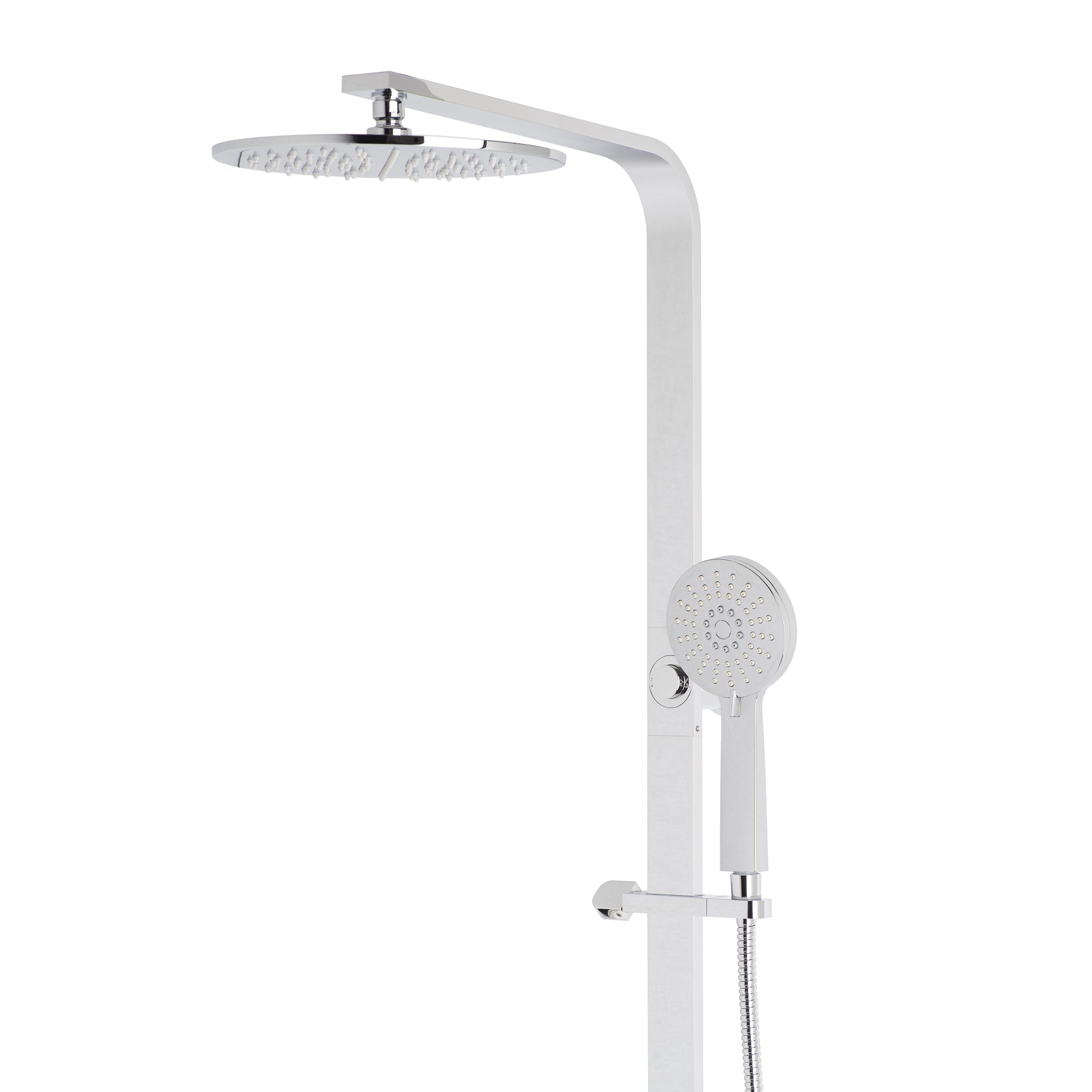 Jena Round Twin Shower System with Adjustable Rail, Push Button Divert ...