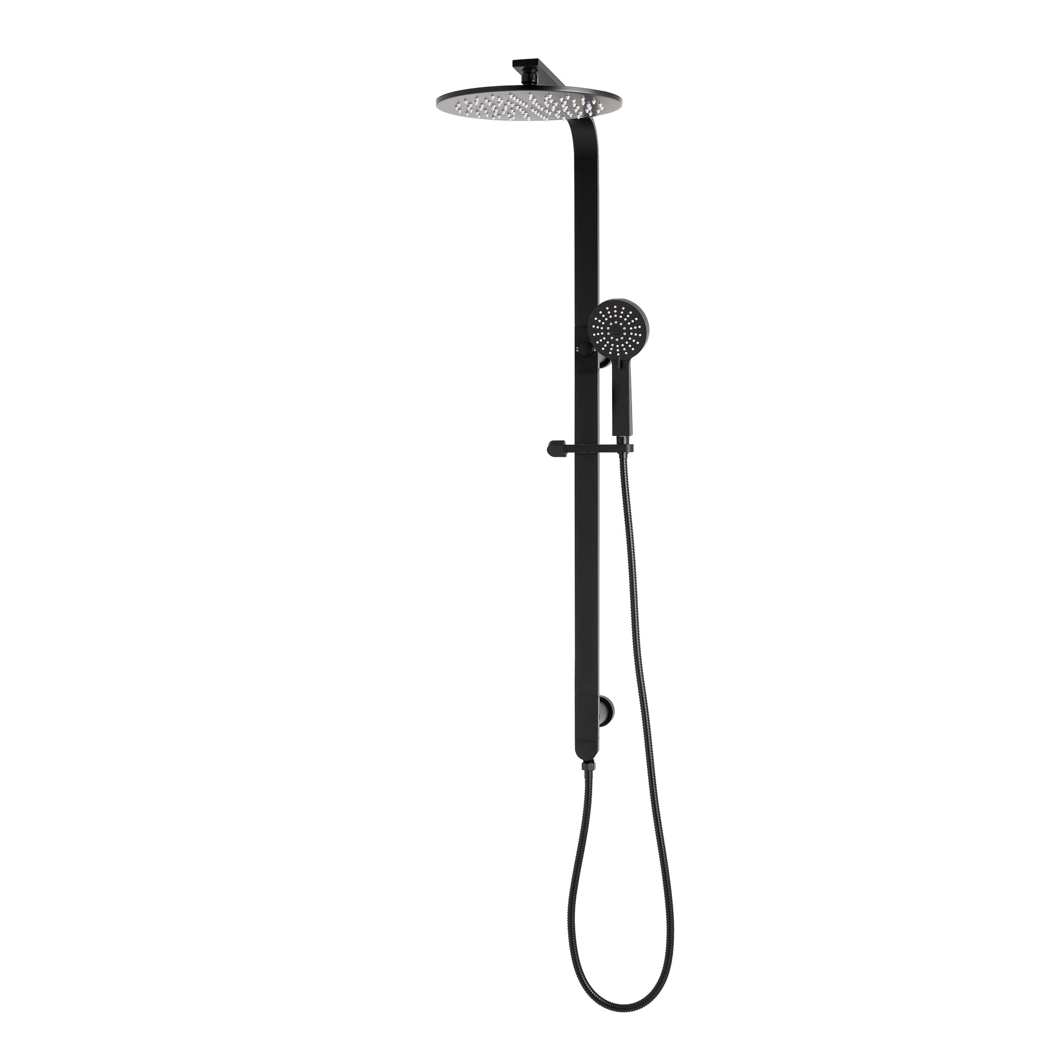 Jena Round Twin Shower System with Adjustable Rail, Push Button Divert ...