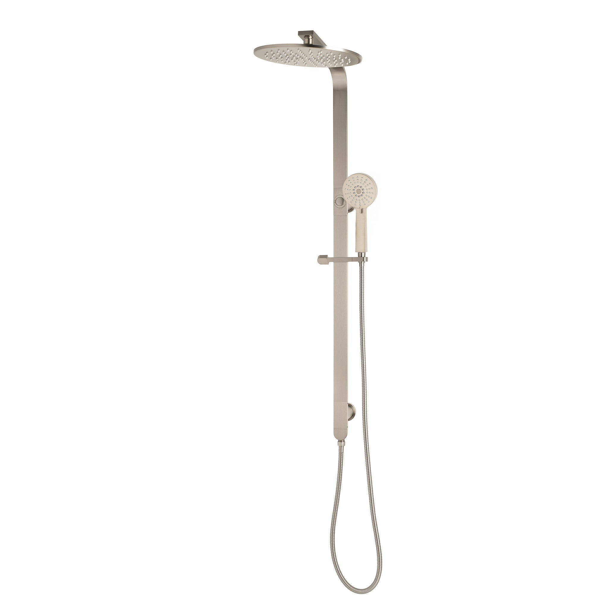 Jena Round Twin Shower System with Adjustable Rail, Push Button Divert ...
