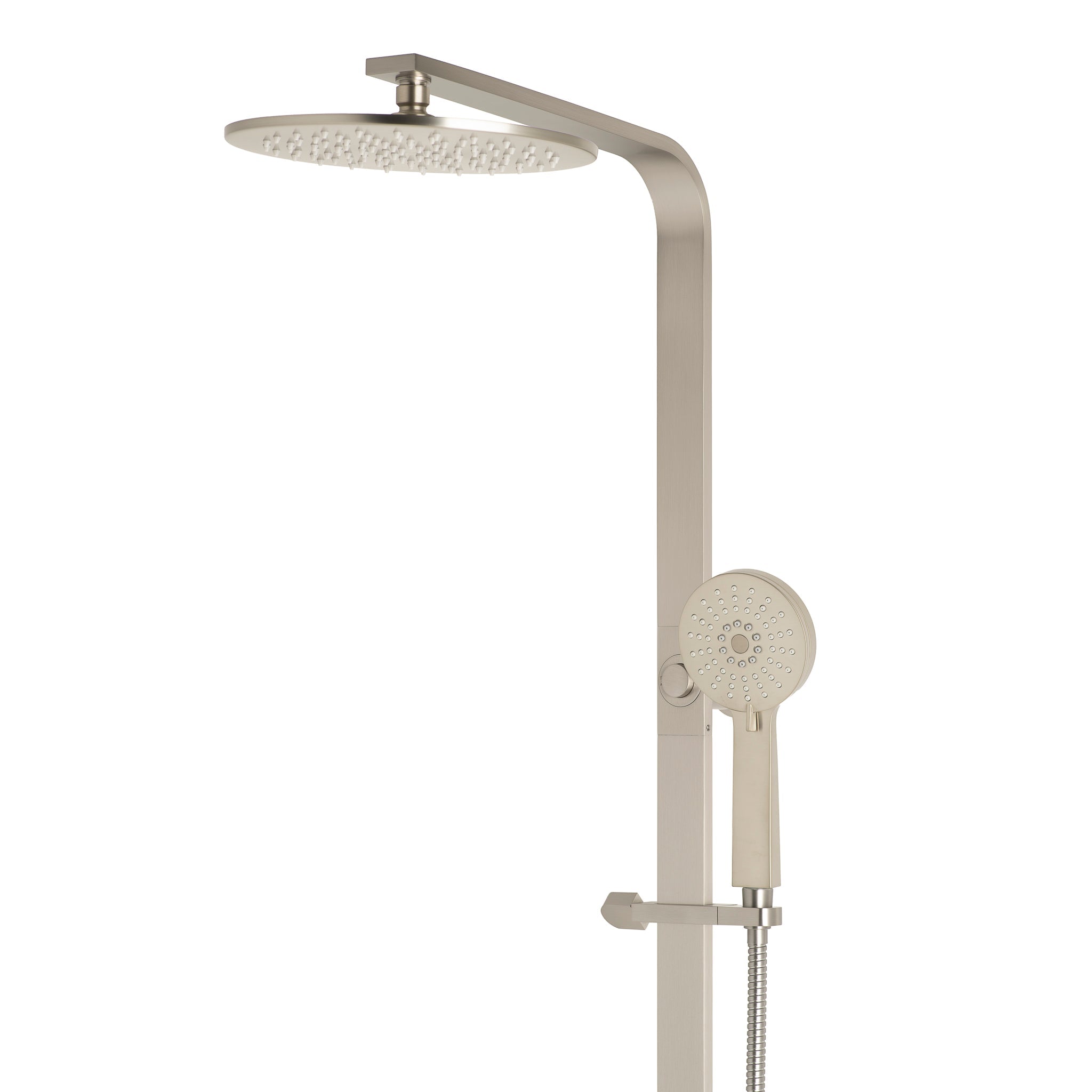 Jena Round Twin Shower System with Adjustable Rail, Push Button Divert ...
