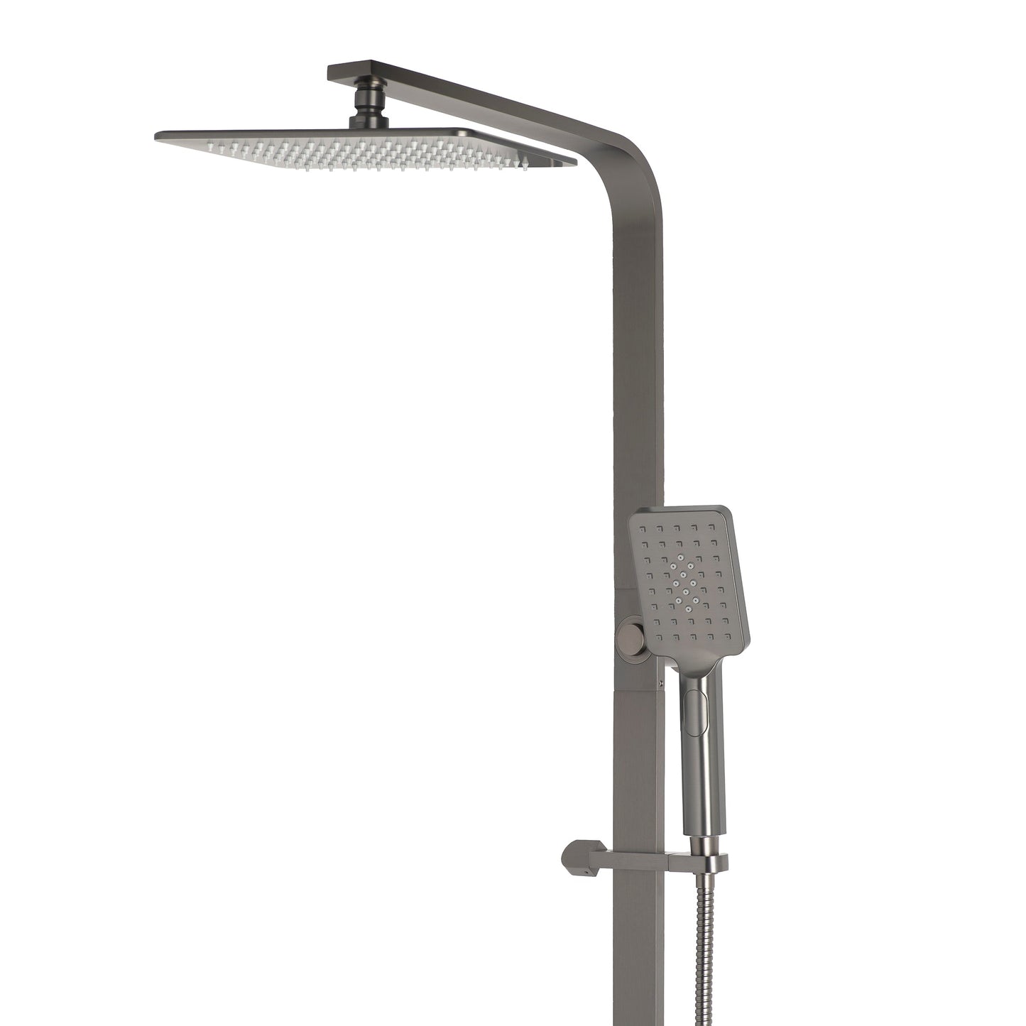 Jena Square Twin Shower System with Adjustable Rail, Push Button Diverter and 250mm Head, Brushed Gunmetal
