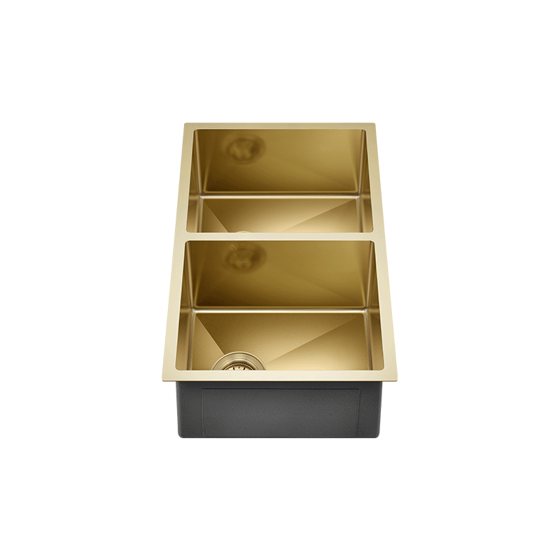 Retto 770mm x 450mm x 230mm Stainless Steel Double Sink | Brushed Brass (gold) |