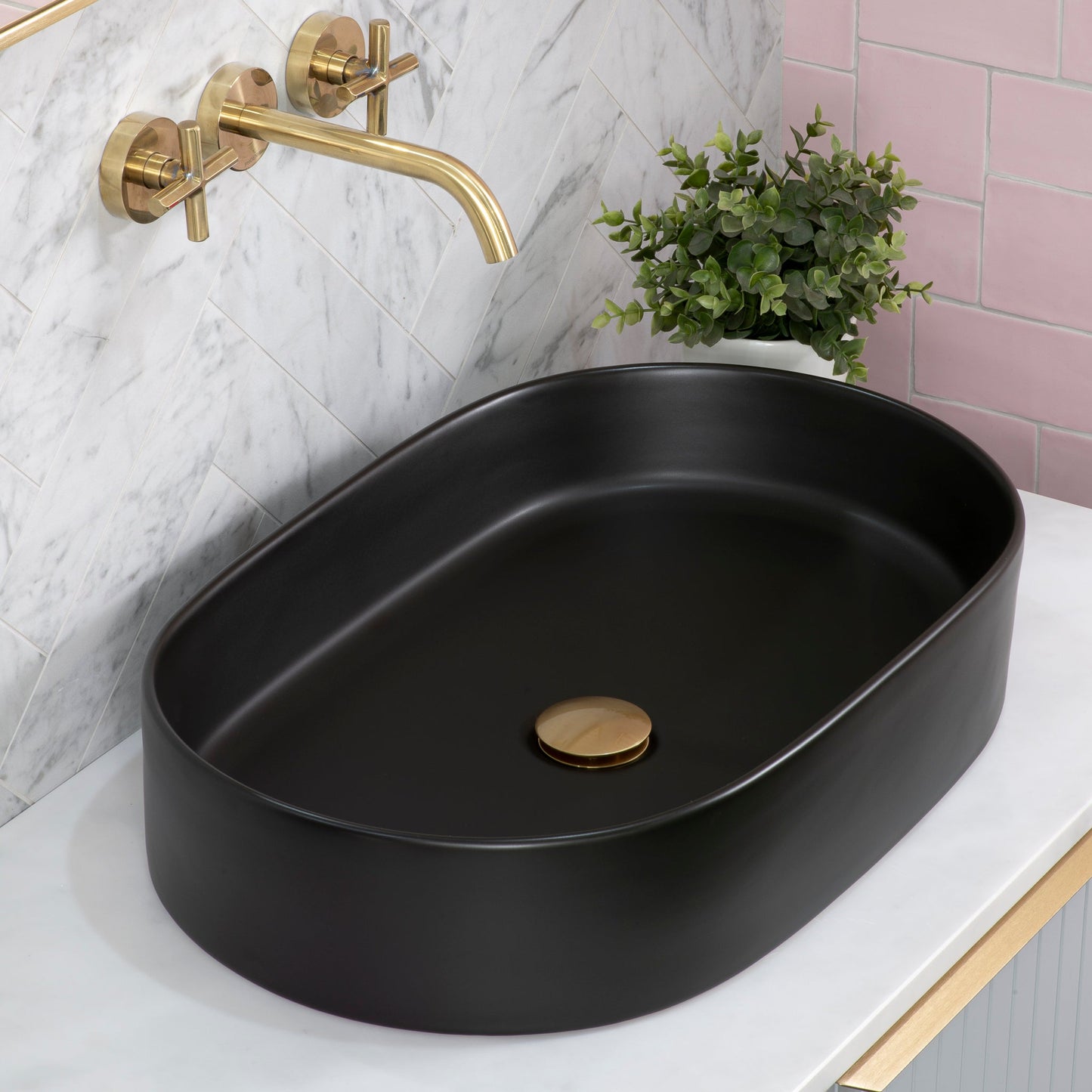 Pill Oval 600mm x 380mm Above-Counter Basin, Matte Black