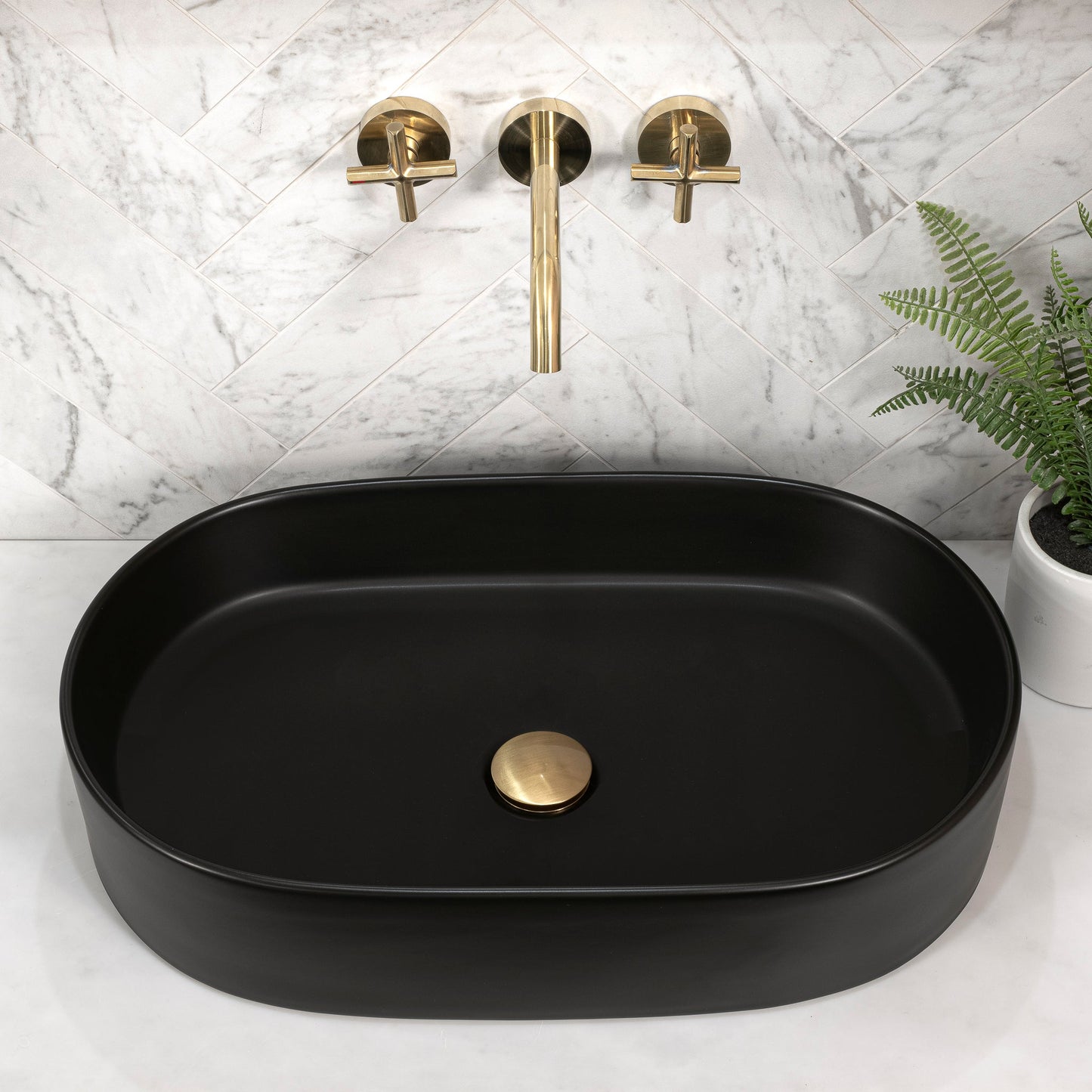 Pill Oval 600mm x 380mm Above-Counter Basin, Matte Black