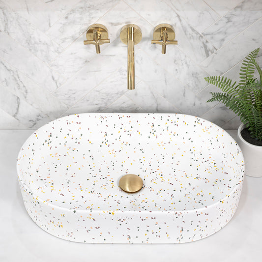 Pill Oval 600mm x 380mm Above-Counter Basin, Matte Terrazzo Speckle