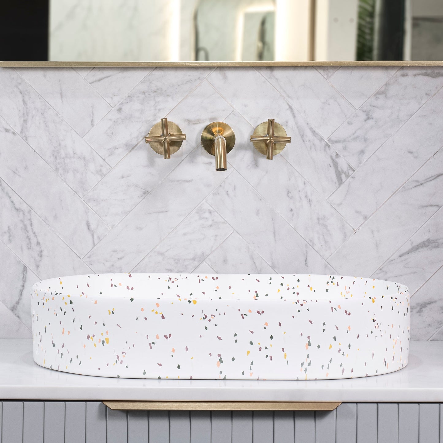 Pill Oval 600mm x 380mm Above-Counter Basin, Matte Terrazzo Speckle