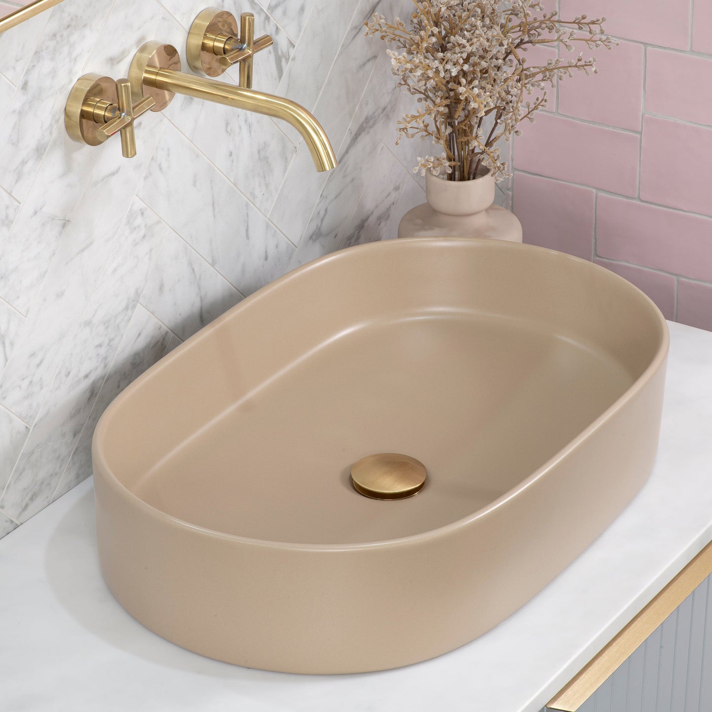 Pill Oval 600mm x 380mm Above-Counter Basin, Matte Cappucino