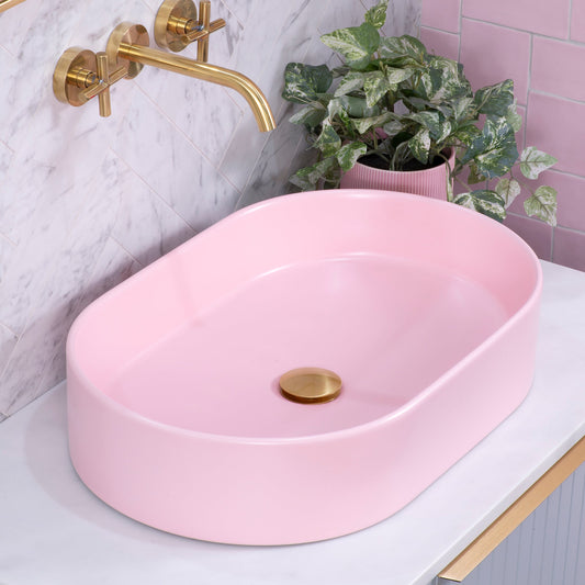 Pill Oval 600mm x 380mm Above-Counter Basin, Matte Pink