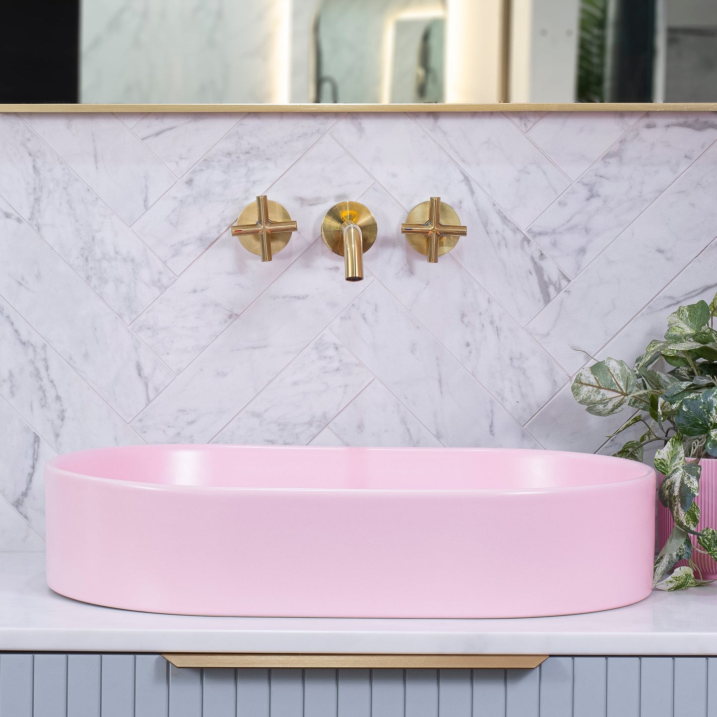 Pill Oval 600mm x 380mm Above-Counter Basin, Matte Pink