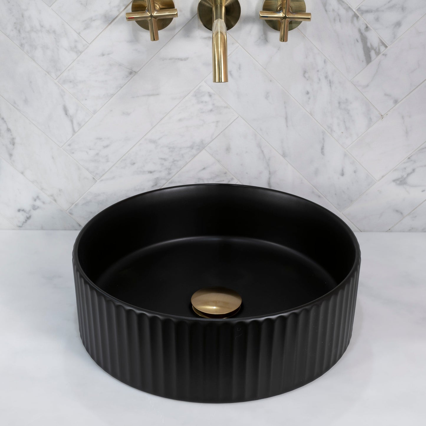 Kahm Fluted 360mm Above-Counter Basin, Matte Black