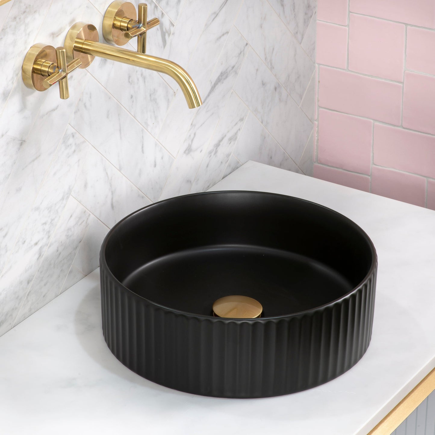 Kahm Fluted 360mm Above-Counter Basin, Matte Black