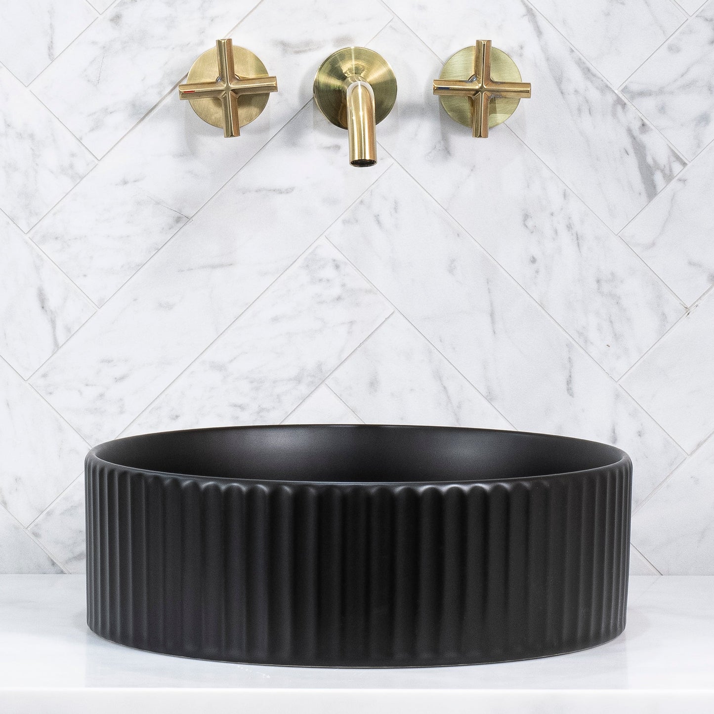 Kahm Fluted 360mm Above-Counter Basin, Matte Black