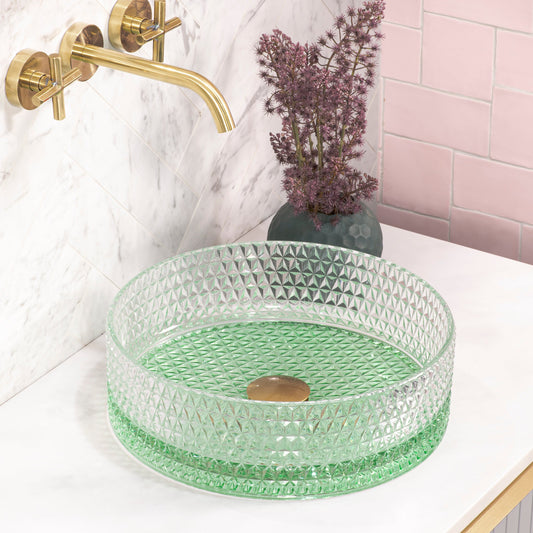 Kahm Mediterranean 360mm Above-Counter Glass Basin, Green Tint Glass