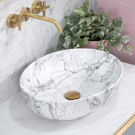 Ellipse 520mm x 395mm Above-Counter Basin, Matte Carrara