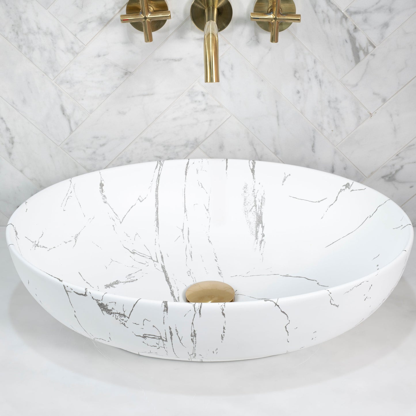 Ellipse 520mm x 395mm Above-Counter Basin, Matte Calacatta