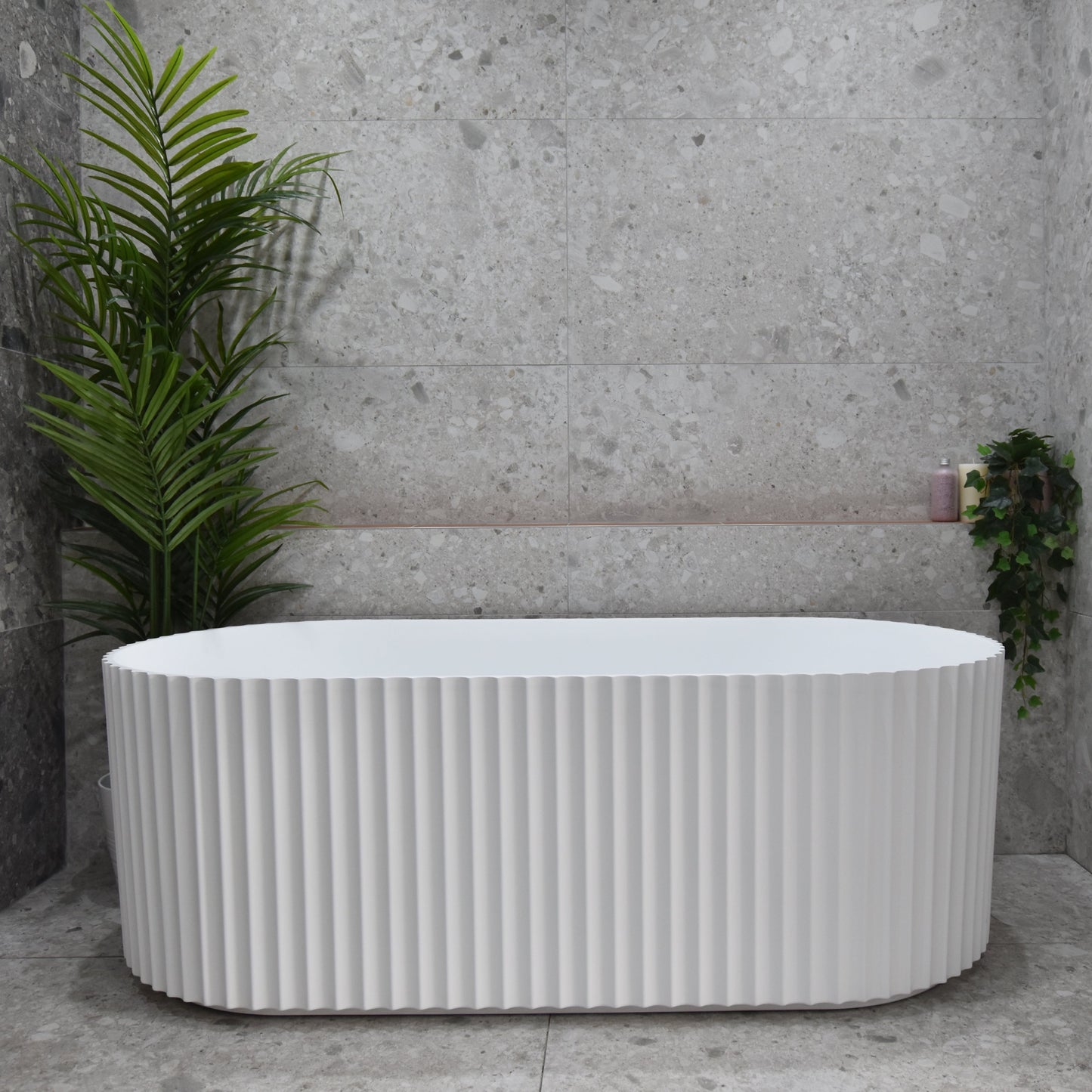 Agora Groove 1700mm Fluted Oval Freestanding Bath, Matte White