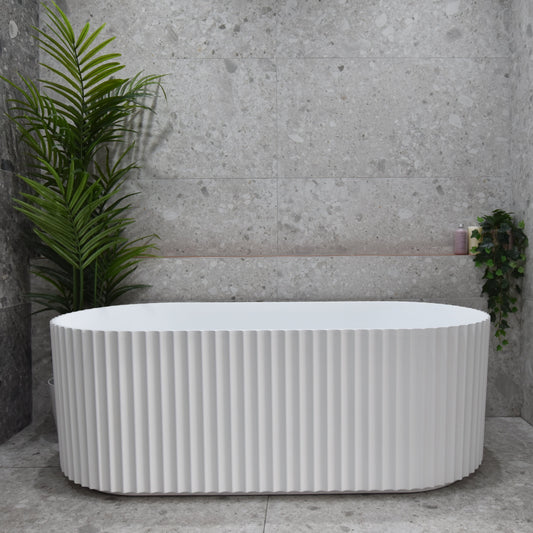 Agora Groove 1500mm Fluted Oval Freestanding Bath, Matte White